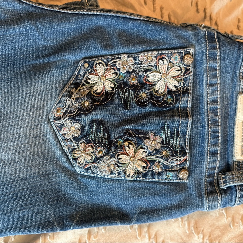 Grace in LA Floral Embroidered Blue Jeans